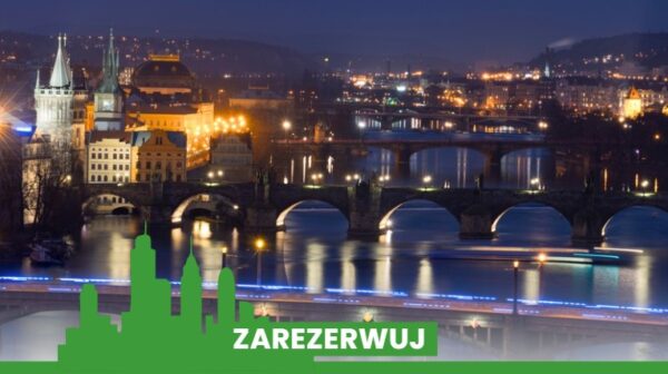 Widok na Pragę. Baner informacyjny wycieczki